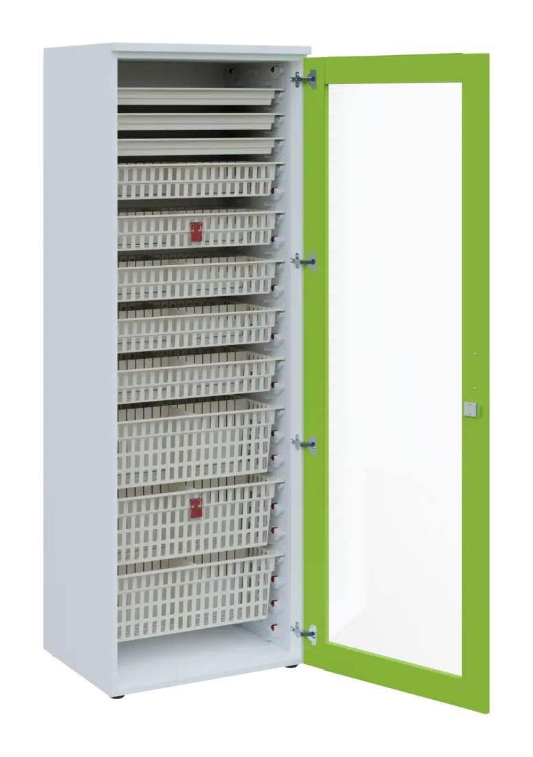 EUROMEDICA S - 66 ABS skříň léková boxová, 1-dveřová/prosklená, pravá, 1950x660x535, korpus bílý, dv